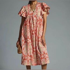 NWT Maeve Printed Flutter Sleeve Babydoll Dress